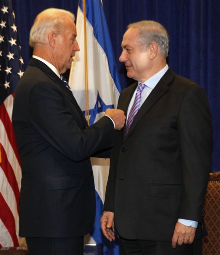 US Israel Biden Vice President Joe Biden meets with Israeli Prime Minister Benjamin Netanyahu at the annual General Assembly of the Jewish Federations of North America in New Orleans, Sunday, Nov. 7, 2010. (AP Photo/Gerald Herbert)