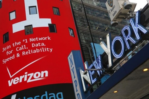 FILE - An advertisement for Verizon is seen at Times Square in New York, May 12, 2015. REUTERS