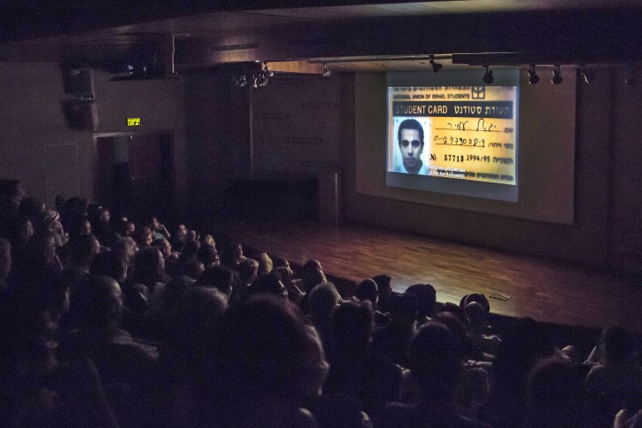 In this photo taken Wednesday, July 8, 2015, the student card of Yigal Amir, who assassinated Israeli Prime Minister Yitzhak Rabin, is seen during a screening of Beyond the Fear movie in Jerusalem. A new documentary has set off an uproar in Israel for its peek into the family life of the countrys most reviled prisoner, the man who assassinated Prime Minister Yitzhak Rabin nearly 20 years ago.(AP Photo/Tsafrir Abayov)