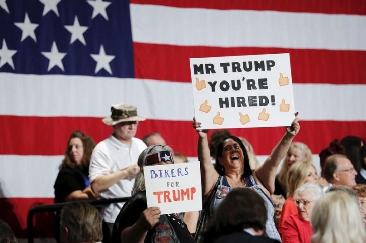 People rally during a campaign event for U.S. Republican presidential candidate Donald Trump in Phoenix, Arizona July 11, 2015. REUTERS/Nancy Wiechec -