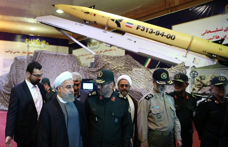  A handout picture made available by the Presidential Official Website shows Iranian President Hassan Rowhani (2-L) during the unveiling ceremony of surface to surface missile Fateh 313 during a ceremony marking Defence Industry Day, in Tehran, Iran, 22 August 2015. Media reported that Iran has tested an upgraded version of its short-range missile.  EPA/PRESIDENTIAL OFFICIAL WEBSITE / HANDOUT 