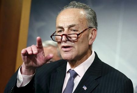 Sen. Chuck Schumer (D-NY) gestures at a news conference on Amtrak funding on Capitol Hill in Washington May 21, 2015. REUTERS/Yuri Gripas