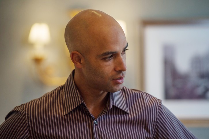 Former tennis star James Blake discusses his mistaken arrest by the New York City Police Department during an interview, Saturday, Sept. 12, 2015, in New York.  AP