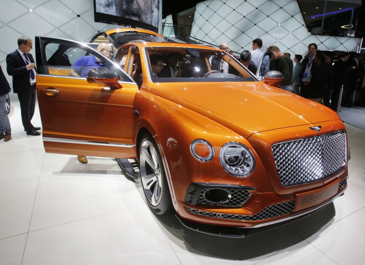 A Bentley Bentayga is presented on the second press day of the Frankfurt Auto Show IAA in Frankfurt, Germany, Wednesday, Sept. 16, 2015. The car show runs through Sept. 27. (AP Photo/Michael Probst)