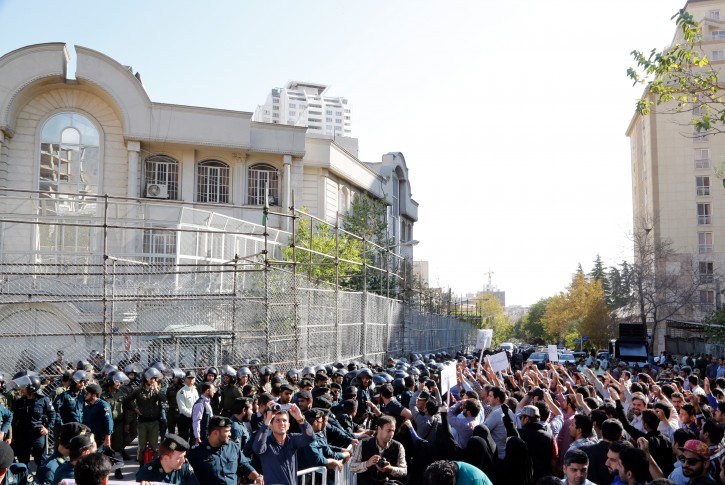  Iranians gather during a protest against Saudi Arabia over the hajj stampede in front of the Saudi embassy in Tehran, Iran, 27 September 2015. Iran's Supreme Leader Ali Khamenei on 27 September demanded Saudi Arabia apologize for this week's haj stampede in which 769 pilgrims died, including 144 Iranians. Iran has in the past few days been scathingly critical of its regional rival, Saudi Arabia, accusing it of mishandling the haj. Saudi media has accused Iran of trying to make political gains from the catastrophe.  EPA/ABEDIN TAHERKENAREH