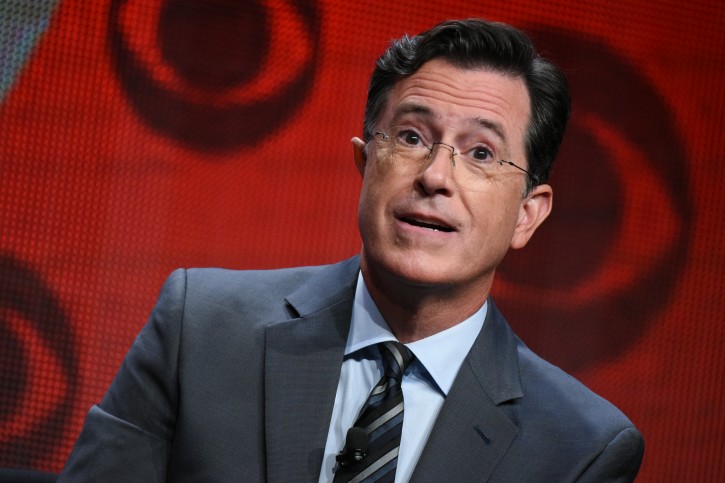 FILE - In this Aug. 10, 2015, file photo, Stephen Colbert participates in "The Late Show with Stephen Colbert" segment of the CBS Summer TCA Tour in Beverly Hills, Calif. (Photo by Richard Shotwell/Invision/AP, File)