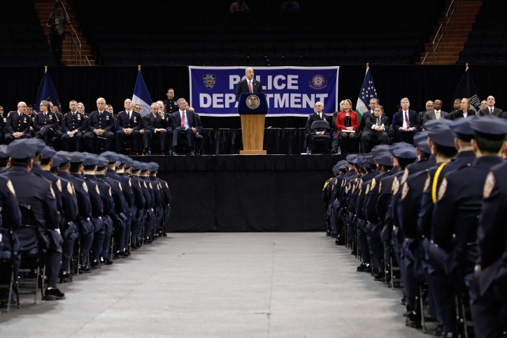 United States Secretary of Homeland Security Jeh Johnson (C) speaks at the New York City Police Department Police Academy graduation ceremony at Madison Square Garden in New York, New York USA, 29 December 2015.EPA