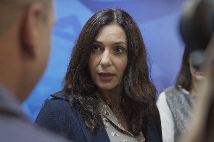 FILE - In this Sunday, June 21, 2015 file photo, Israeli Minister of Culture and Sport Miri Regev speaks during the weekly cabinet meeting in Jerusalem. Regev caused an uproar this week in parliament by vowing to press ahead with legislation that would allow her as minister to determine what cultural institutions and projects could be denied funding based on a list of criteria that could include denigrating the national flag or state symbols, denying Israels existence as a Jewish and democratic state, or promoting Israels independence day as a day of mourning.(AP Photo/Dan Balilty, File)