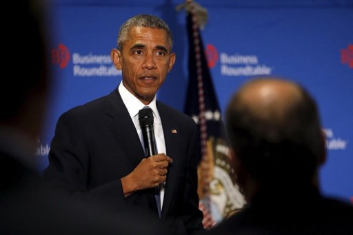 FILE - U.S. President Barack Obama delivers remarks at the Business Roundtable offices in Washington September 16, 2015.  REUTERS/Carlos Barria