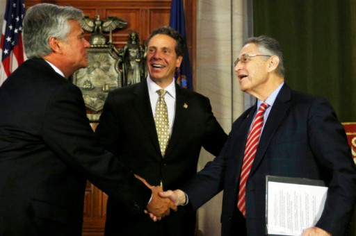 FILE - Former Senate Majority Leader Dean Skelos (left), Gov. Andrew Cuomo (center), and former Assembly Speaker Sheldon Silver Photo: AP