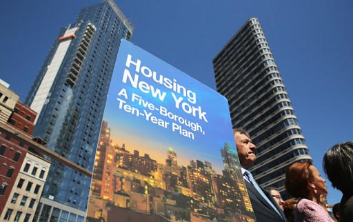 FILE - A sign for NYC Mayor Bill de Blasio’s new housing plan at an affordable housing site in Brooklyn (Photo: John Moore/Getty Images)
