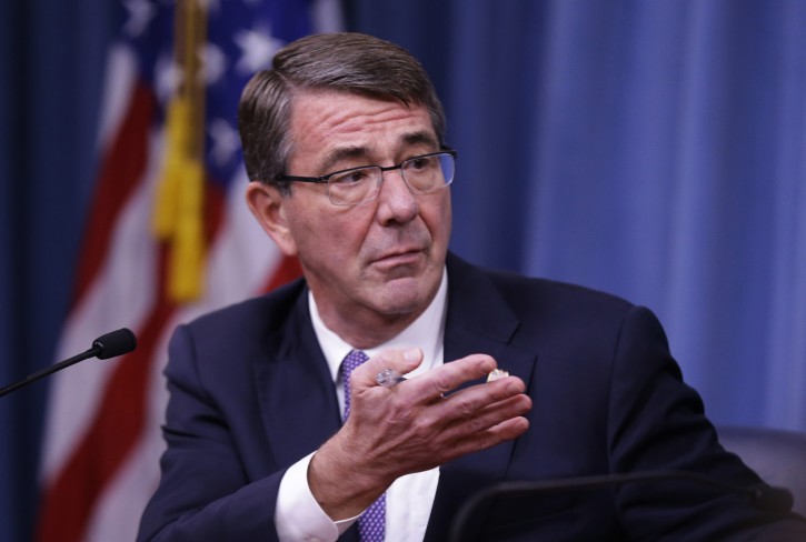 FILE - In this March 25, 2016 file photo, Defense Secretary Ash Carter speaks during a news conference at the Pentagon. Newly released documents show Carter used his personal email account for government business for nearly a year, until December 2015 when news reports revealed the practice.  (AP Photo/Mauel Balce Ceneta, File)