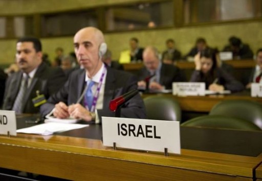FILE - The empty seat of the representative of Israel is pictured during Iranian Foreign Minister's Ali Akbar Salehi, (not pictured), speech at the Disarmament Conference at the European headquarters of the United Nations in Geneva, Switzerland, 28 February 2012.  EPA/JEAN-CHRISTOPHE BOTT