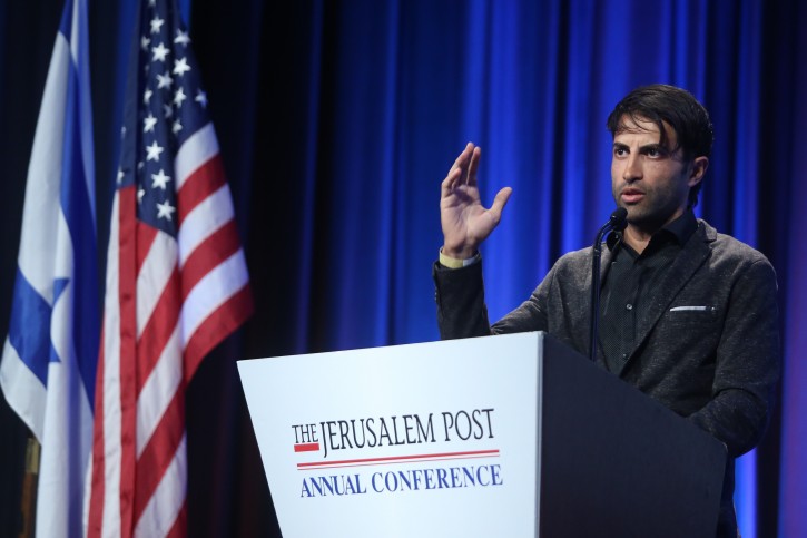 Mosab Hassan Yousef speaks at the annual Jerusalem Post Conference held in New York City, USA. May 22, 2016. Photo by Marc Israel Sellem/POOL 