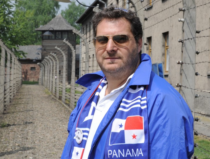 Daniel Moreinis, 49, an economist from Panama City, Panama, stops for a photo prior to the yearly March of the Living, in the former German Nazi Death camp Auschwitz-Birkenau, in Oswiecim, Poland, Thursday, May 5, 2016. (AP Photo/Alik Keplicz)