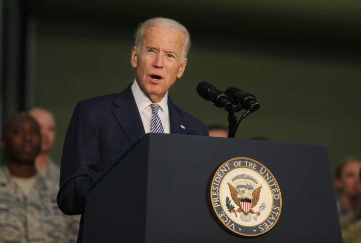 FILE - In this March 7, 2016 file photo, Joe Biden, the U.S. Vice President talks to the U.S. military personnel at an Air Base in United Arab Emirates. Biden is set to deliver the commencement speech at the graduation ceremony for the U.S. Military Academys class of 2016. The graduation ceremony starts at 10 a.m. Saturday, May 21, 2016, at Michie Stadium on the West Point grounds along the Hudson River 50 miles north of New York City.  (AP Photo/Kamran Jebreili, File)