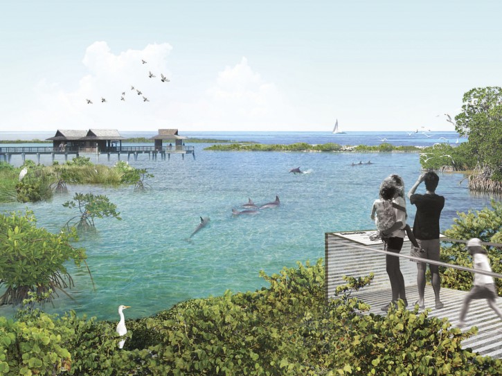 This artist rendering provided by Studio Gang, shows the proposed seaside dolphin sanctuary by the National Aquarium in Baltimore. The aquarium announced Tuesday, June 14, 2016, plans to retire multiple dolphins into a seaside sanctuary by the end of 2020. CEO John Racanelli tells The Associated Press that potential sites in the Florida Keys and the Caribbean have been explored. (Studio Gang via AP) 
