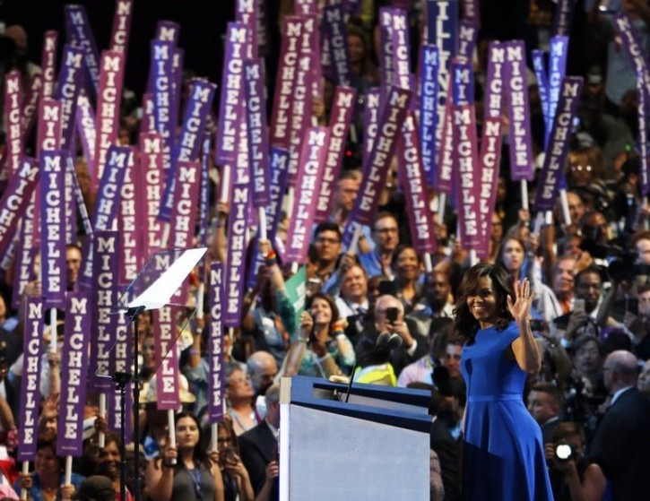 U.S. First lady Michelle Obama addresses the Democratic National Convention in Philadelphia, Pennsylvania, U.S. July 25, 2016. REUTERS/Scott Audette