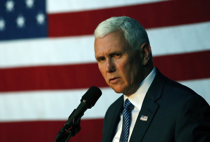Republican vice presidential nominee Mike Pence speaks at a campaign rally, in Denver, Wednesday, Aug. 3, 2016. (AP Photo/Brennan Linsley)