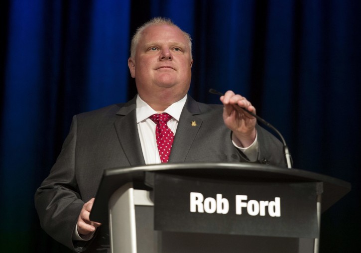 FILE - Mayor Rob Ford prepares to participate in a Toronto mayoral debate in Toronto on Tuesday, July 15, 2014. (AP Photo/The Canadian Press, Darren Calabrese)