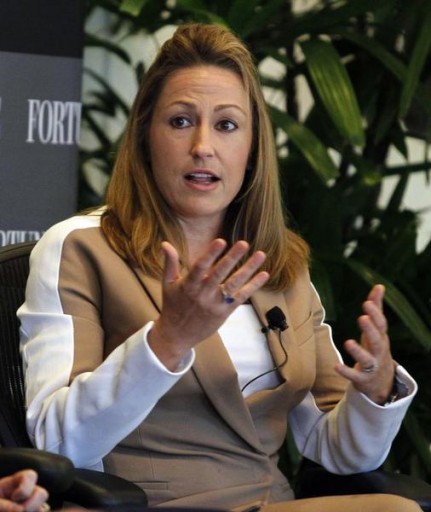 FILE - Heather Bresch, chief executive of Mylan, Inc., speaks during a session at Fortune's Most Powerful Women Summit in Laguna Niguel, California October 2, 2012.  REUTERS/Alex Gallardo 
