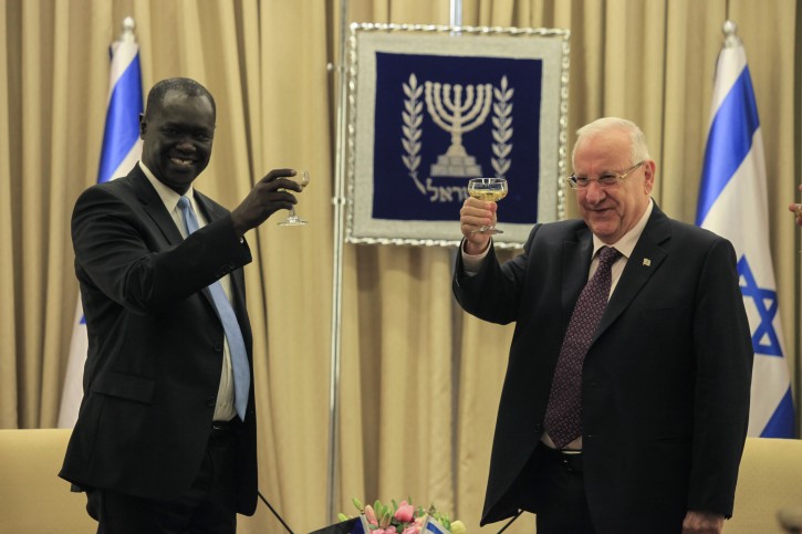 FILE - Israeli President Reuven Rivlin attends a ceremony of the incoming South Sudan Ambassador to Israel, Ruben Marial Benjamin, at the President's house in Jerusalem. December 10, 2014. Photo by Issac Harari/Flash90 