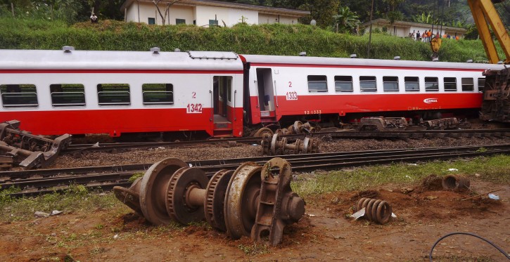 Parts of a derailed train in Eseka, Cameroon, Saturday, Oct. 22, 2016. AP