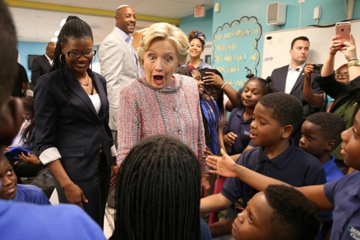 FILE - U.S. Democratic presidential nominee Hillary Clinton speaks to children at Overtown Youth Center in Miami, Florida, U.S. October 11, 2016. REUTERS/Lucy Nicholson 