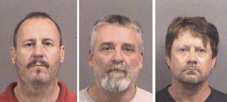 Curtis Allen 49, (L to R), Gavin Wright, 49 and Patrick Eugene Stein, 47 are shown in these booking photos in Wichita, Kansas provided October 15, 2016. 
