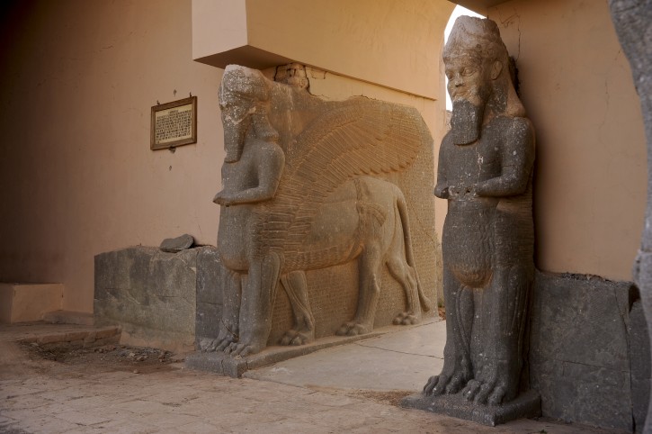 Islamic State Antiquities Portal guardians mark the entrance to what once was the Northwest palace in the ancient city of Calah, which is now known as Nimrud, Iraq, Nov. 19. Nimrud is in consideration by United Nations Educational, Scientific, and Cultural Organization to become a protected World Heritage site. UNESCO works to create the conditions for genuine dialogue based upon respect for shared values and the dignity of each civilization and culture.