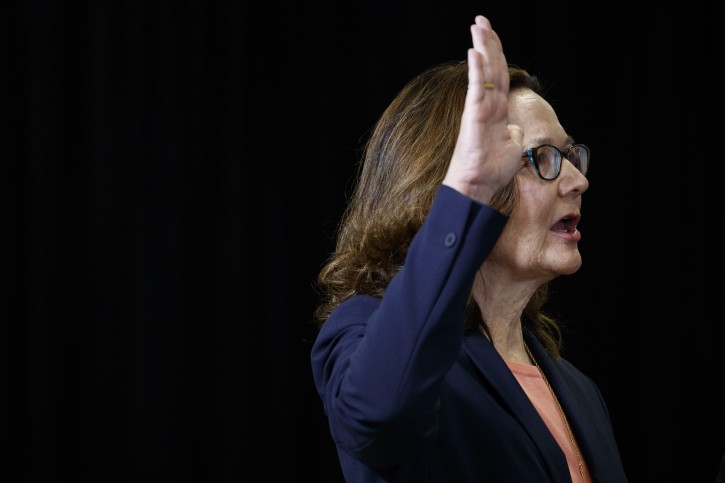 Incoming Central Intelligence Agency director Gina Haspel participates in a swearing-in ceremony at CIA Headquarters, Monday, May 21, 2018, in Langley, Va. (AP Photo/Evan Vucci)