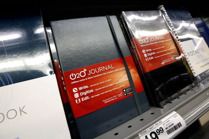This is a display of Rocketbooks, and online journals in a Staples store in Pittsburgh Wednesday, July 18, 2018. (AP Photo/Gene J. Puskar)