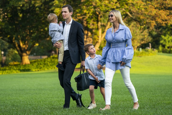FILE -  Jared Kushner (C-L) and Ivanka Trump (R) walk with their children Theodore (L) and Joseph (C-R) across the South Lawn as they return from a weekend stay in Bedminster, New Jersey at the White House in Washington, DC, USA, 29 July 2018. EPA