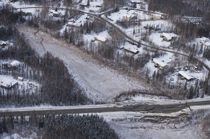 Vine Road, south of Wasilla, was heavily damaged by an earthquake on November 30, 2018. (Marc Lester / ADN)