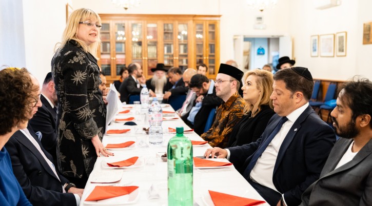 Marie van der Zyl, the president of the Board of Deputies of British Jews, attends an interfaith event in London, June 13, 2018. (Courtesy of the Board of Deputies of British Jews)
