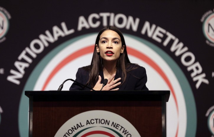 Rep. Alexandria Ocasio-Cortez, D-N.Y., speaks during the National Action Network Convention in New York, Friday, April 5, 2019. (AP Photo/Seth Wenig)