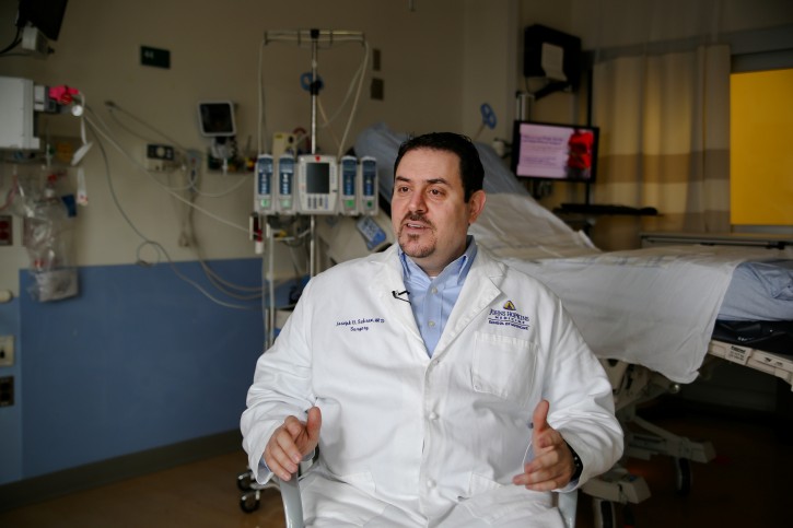 Trauma surgeon Dr. Joseph Sakran speaks during an interview at Johns Hopkins hospital in Baltimore, Maryland, U.S., May 13, 2019. REUTERS/Rosem Morton