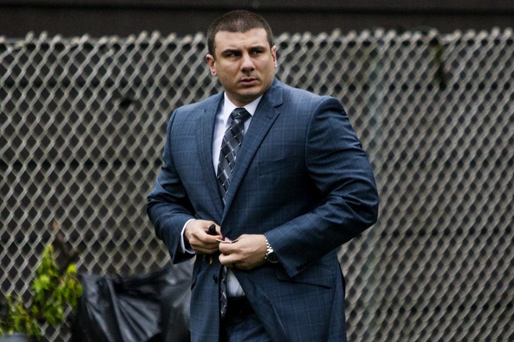 Daniel Pantaleo NYPD officer Daniel Pantaleo leaves his house before showing up to court during his trial for Eric Garner dead, Monday, May 13, 2019 in Staten Island, New York. (AP Photo/Eduardo Munoz Alvarez)