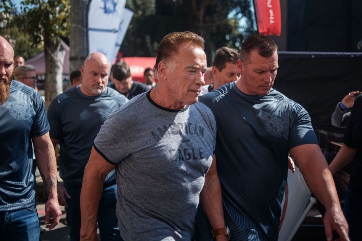 US actor and former California Governor Arnold Schwarzenegger (C) is seen at the Arnold Classic Africa, a multi-sport festival held at the Sandton Convention Centre on May 18, 2019 in Johannesburg, South Africa. EPA