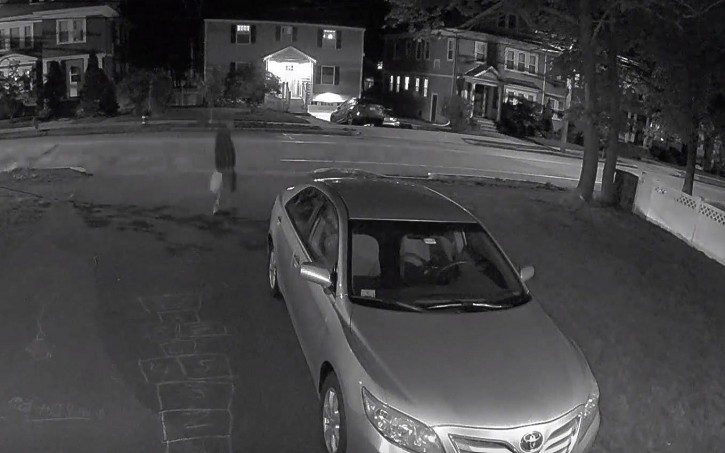 Security camera footage shows an individual police want to question in connection with a fire at the home of a rabbi, which serves as a Chabad community center, in Arlington, Massachusetts on May 11, 2019 (Screen grab)